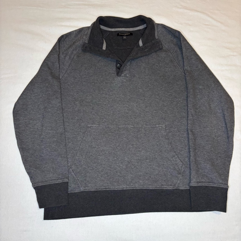 Banana Republic Men's Grey Quarter Button Up Pullover Casual Sweatshirt Sz Lg